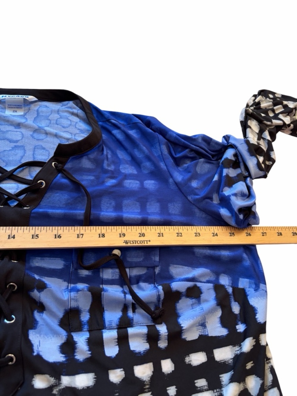 Nygard Blue and Black Graphic Lace-Up Ladies Blouse long Sleeves -Size 2X - Picture 3 of 6